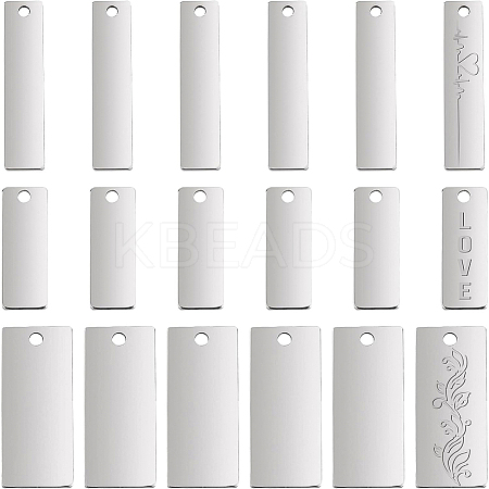 30Pcs 3 Style 201 & 304 Stainless Steel Rectangle Stamping Blank Tag Pendants STAS-BC0003-43-1