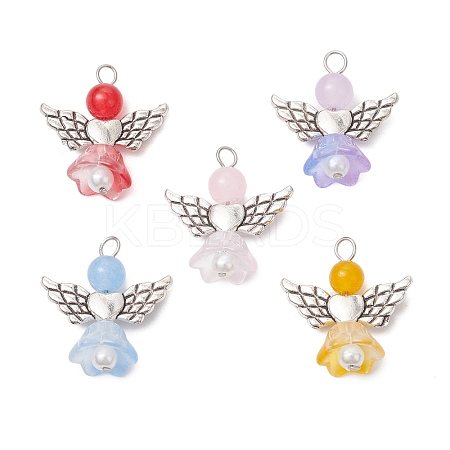 5Pcs Pearlized Glass Pearl Bead Pendants PALLOY-JF03205-06-S-1