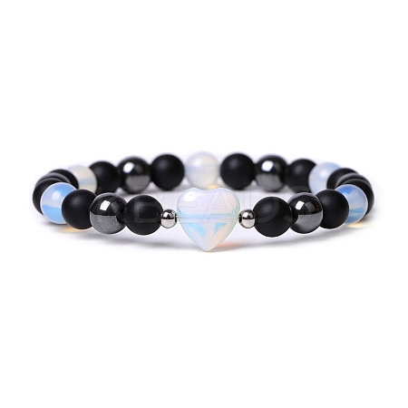 Opalite Heart Beaded Stretch Bracelet PW-WG70241-07-1