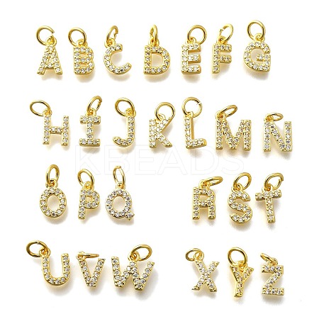 26Pcs Brass Micro Pave Cubic Zirconia Charms KK-R218-10G-1