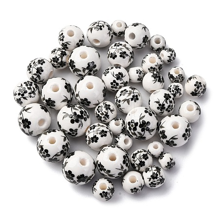 40Pcs 4 Styles Handmade Printed Porcelain Beads PORC-FP0001-04-1