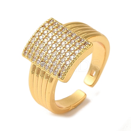 Rack Plating Brass Micro Pave Clear Cubic Zirconia Cuff Rings for Women RJEW-G325-13I-G-1