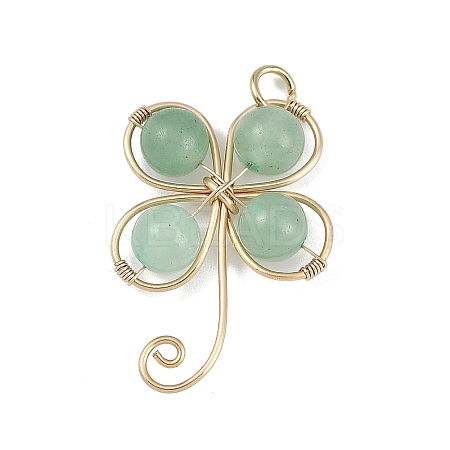 Copper Wire Wrapped Natural Green Aventurine Shamrock Pendants PALLOY-JF02945-02-1