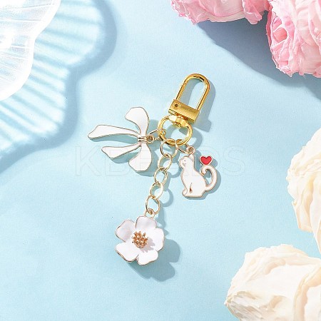 Flower & Bowknot & Cat Alloy Enamel Pendant Decorations HJEW-JM04294-02-1