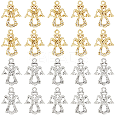 20PCS 2Colors Brass Micro Pave Cubic Zirconia Charms KK-SC0004-51-1
