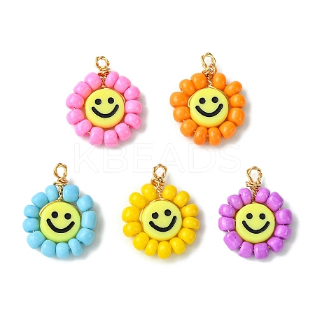 Acrylic Glass Seed Beaded Pendants PALLOY-MZ00294-03-1