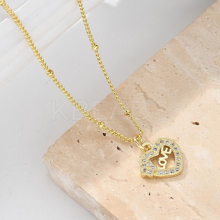 Brass Micro Pave Clear Cubic Zirconia Hollow Love Heart Pendant Necklaces for Women NJEW-M088-02G-03-1