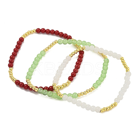 Rack Plating Brass with Crystal Round Beaded Bracelets for Women BJEW-B106-20G-1