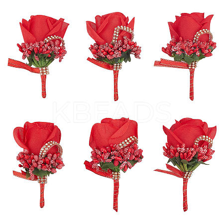 Cloth Rose Flower Boutonniere Brooch with Rhinestone AJEW-WH0258-294A-1