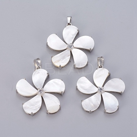 Natural White Shell Mother of Pearl Shell Pendants SSHEL-L008-64B-1