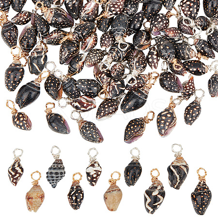 100Pcs 2 Colors Copper Wire Wrapped Natural Spiral Shell Pendants PALLOY-AB00234-1