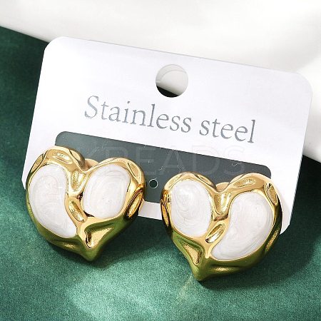 Heart 304 Stainless Steel Enamel Stud Earrings LS-EJEW-M105-03G-1