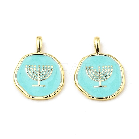 Hannukah Brass Enamel Pendants KK-K346-15G-1