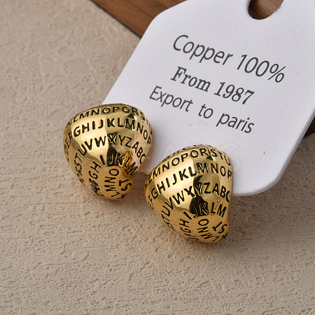 Letter Teardrop Brass Stud Earrings for Women EJEW-G391-02G-1