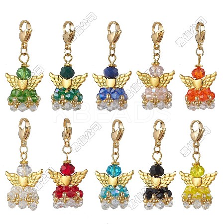 20Pcs 10 Colors Angel Glass Pendant Decorations HJEW-SZ00034-1