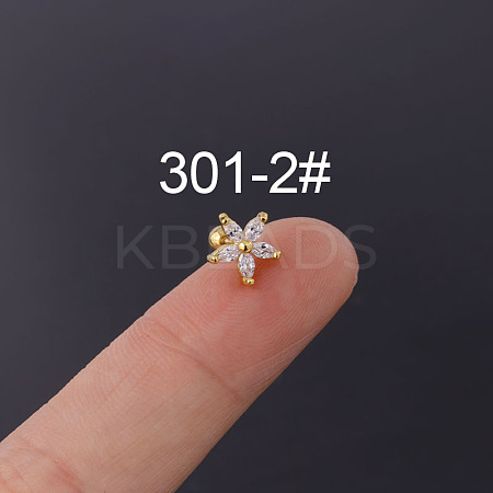 Flower 316L Surgical Stainless Steel Micro Pave Cubic Zirconia Cartilage Earrings WGAF33A-02-1