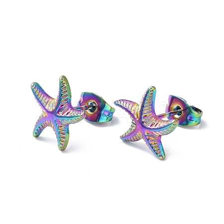 Ion Plating(IP) 304 Stainless Steel Starfish Stud Earrings for Women EJEW-I285-06MC-1