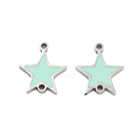 304 Stainless Steel Aquamarine Enamel Connector Charms STAS-Z078-14P-1