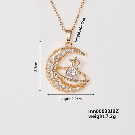 Elegant Fashion Copper Inlaid Zircon Star Moon Necklace Women's Jewelry RL5391-1-1