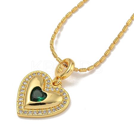 Brass Pave Cubic Zirconia Peach Heart Pendant Necklaces for Women NJEW-Q346-03G-01-1