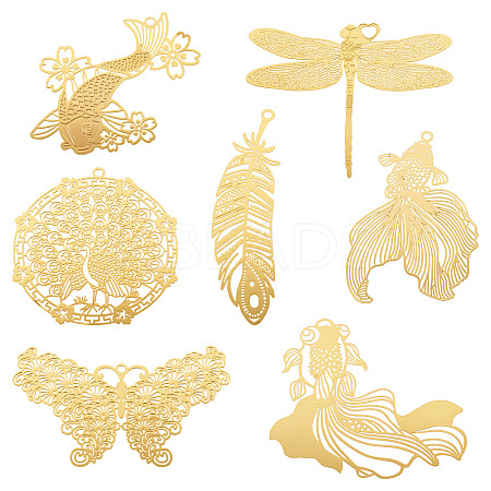 14Pcs 7 Styles Brass Filigree Big Pendants KKC-TA0001-06-1