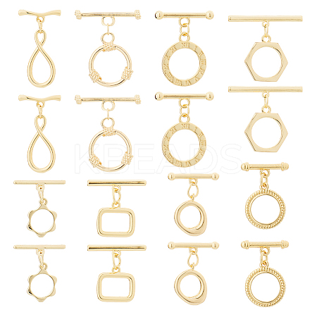 16Pcs 8 Styles Brass Toggle Clasps KK-HS0001-40-1