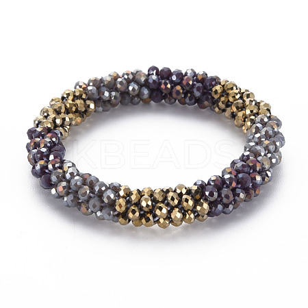 Crochet Glass Beads Braided Stretch Bracelet BJEW-T016-08H-1
