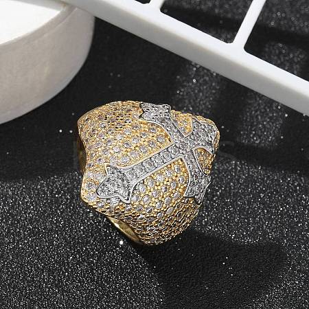 Brass Micro Pave Clear Cubic Zirconia Cuff Finger Rings for Women RJEW-U033-04G-1
