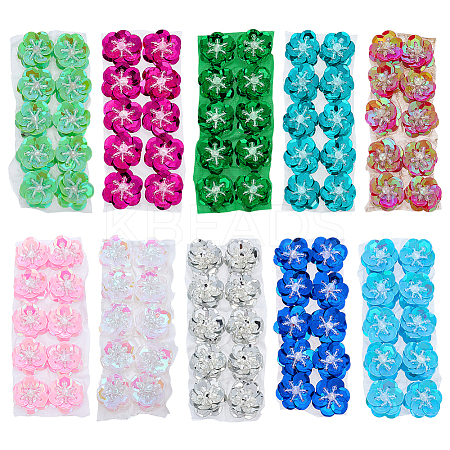 100Pcs 10 Colors Plastic Flower Sequins and Beads for Clothes FIND-ME0002-07-1