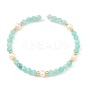 4MM Faceted Round Natural Amazonite and Pearl Beaded Cuff Bangles BJEW-JB14470-4