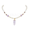 Glass & Shell Pearl &  Synthetic Non-magnetic Hematite Beaded Necklaces NJEW-JN04976-4