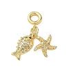 Brass Pave Clear Cubic Zirconia Sea Animals European Dangle Charms KK-I371-39G-02-1