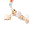 Natural Shell & Glass Seed Beaded Stretch Bracelet with Brass Star Charms for Women BJEW-JB09357-4