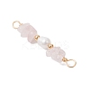 Natural Rose Quartz Chip & Natural Cultured Freshwater Pearl Rice Beaded Connector Charms PALLOY-JF03707-11-3