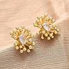 Flower Brass Clear Cubic Zirconia Stud Earrings EJEW-R025-22G-2