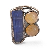 Rectangle & Round Natural Kyanite & Yellow Hematoid Quartz/Golden Healer Quartz Adjustable Rings RJEW-A041-03R-3