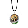 Flat Round Glass with Dried Flower Tree Inner Pendant Black Waxed Cord Necklaces FS-WG87A6D-13-2