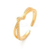 925 Sterling Silver Micro Pave Clear Cubic Zirconia Adjustable Cuff Rings for Women RJEW-G351-04G-4