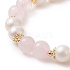 Natural Rose Quartz & Pearl Round Beaded Stretch Bracelet for Women BJEW-JB09246-03-3