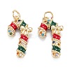 Christmas Themed Brass Micro Pave Cubic Zirconia Pendants ZIRC-L101-10G-1