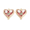 Brass Enamel & Natural Pearl Heart with Flower Connector Charms KK-K351-52G-03-1