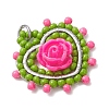 Glass Seed Beaded Heart with Rose Pendants PALLOY-MZ01030-04-3