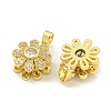 Rotatable Flower Charms Rack Plating Brass Clear Cubic Zirconia Pendants KK-M291-02G-2