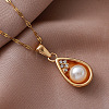 Vintage 304 Stainless Steel & Imitation Pearl Teardrop Pendant Necklaces for Women BR9499-2