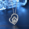 Mother's Day Brass Micro Pave Clear Cubic Zirconia Mother and Baby Heart Pendant Necklaces for Women NJEW-C085-01B-P-1