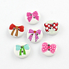 2-Hole Bowknot Pattern Printed Wooden Buttons X-BUTT-R033-014-1