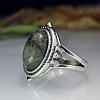 Oval Zinc Alloy Natural Labradorite Finger Rings WG970F5-03-2