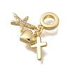 Brass Micro Pave Clear Cubic Zirconia European Dangle Charms KK-D431-033A-G-2