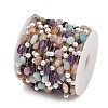 Natural Amethyst & Flower Amazonite & Sunstone & Rose Quartz & Nuggets & 316 Stainless Steel Handmade Link Chains CHS-K021-14G-04-2
