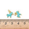 Brass Cyan Enamel Horse Charms with Jump Rings KK-I371-01G-3